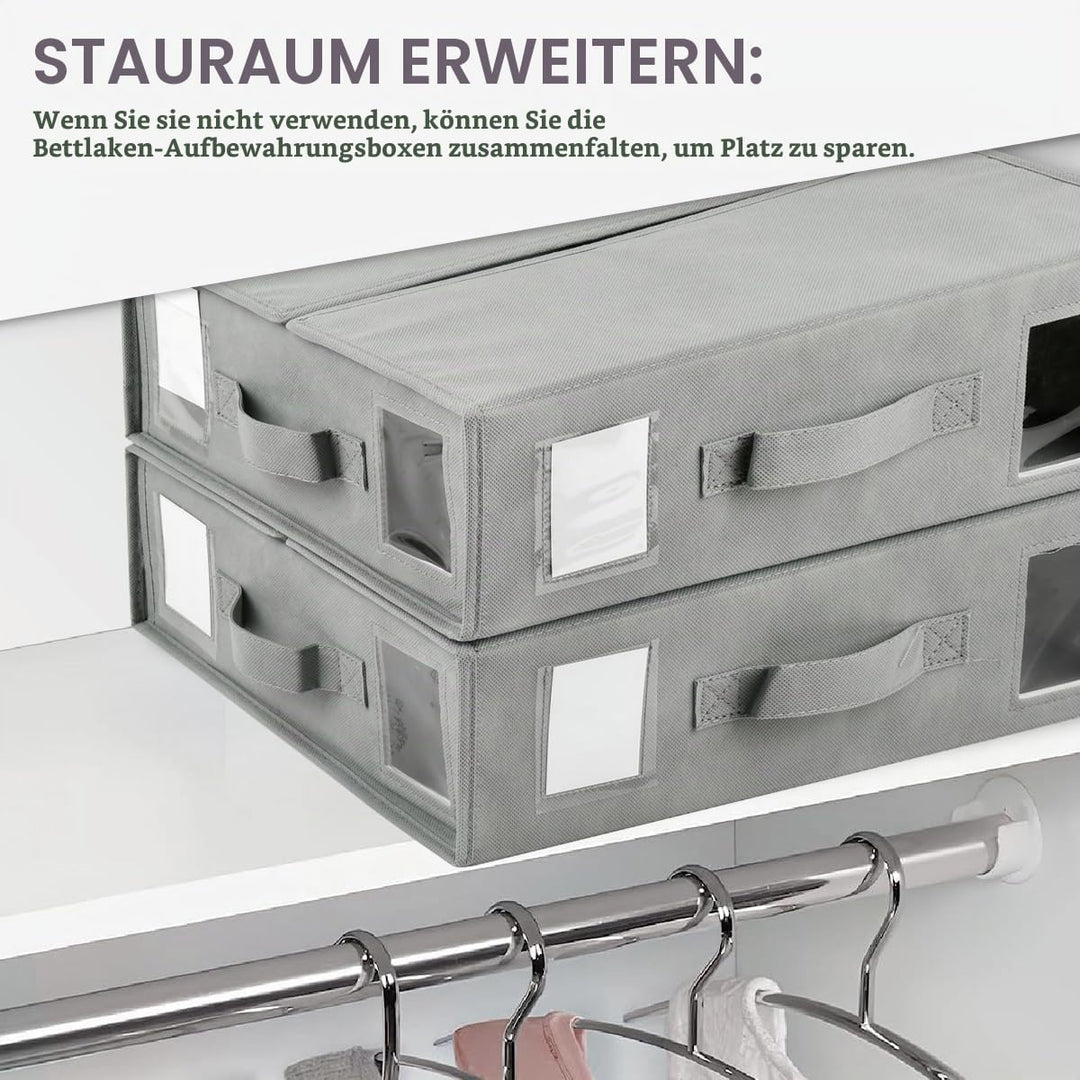 6 Stück Aufbewahrung Bettwäsche Organizer, Grau Bettwäsche Organizer Box Unterbett Organizer, Faltba