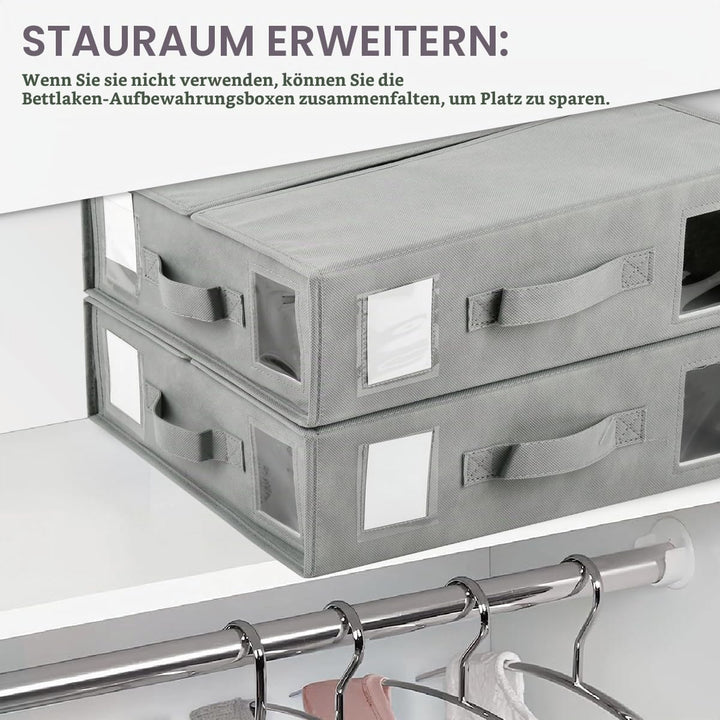 6 Stück Aufbewahrung Bettwäsche Organizer, Grau Bettwäsche Organizer Box Unterbett Organizer, Faltba