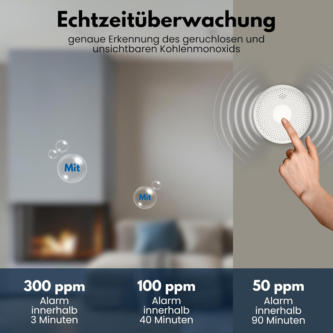 Aroha Smart Connect Rauchmelder & Kohlenmonoxid Melder WLAN - 10 Jahre Batterie - Kombination CO Mel