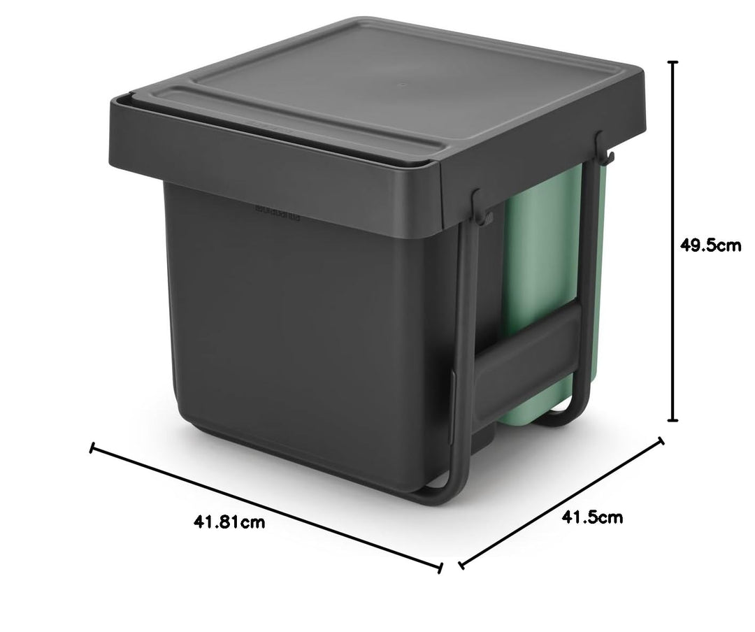 Brabantia Sort & Go Ausziehmülleimer | 10+10+20 l Einbaumülleimer für die Unterschranktür | Integrie