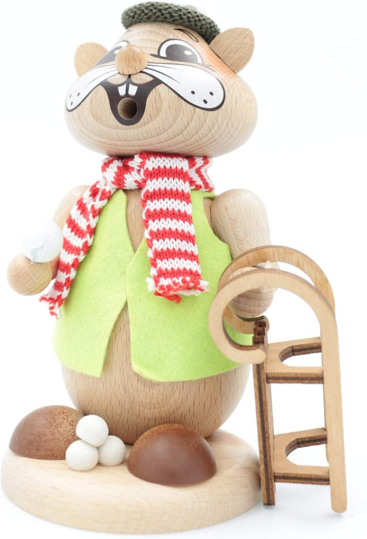 Kuhnert - Erzgebirgische Holzkunst Räuchermann Räucherfigur Hamster 18cm - Rodler, Rodler