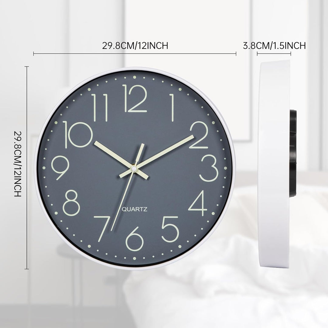 VIVILINEN Wanduhr Leuchtend Ohne Tickgeräusche Quartzuhr 30cm Batteriebetriebene Uhr Lautlos Hängeuh