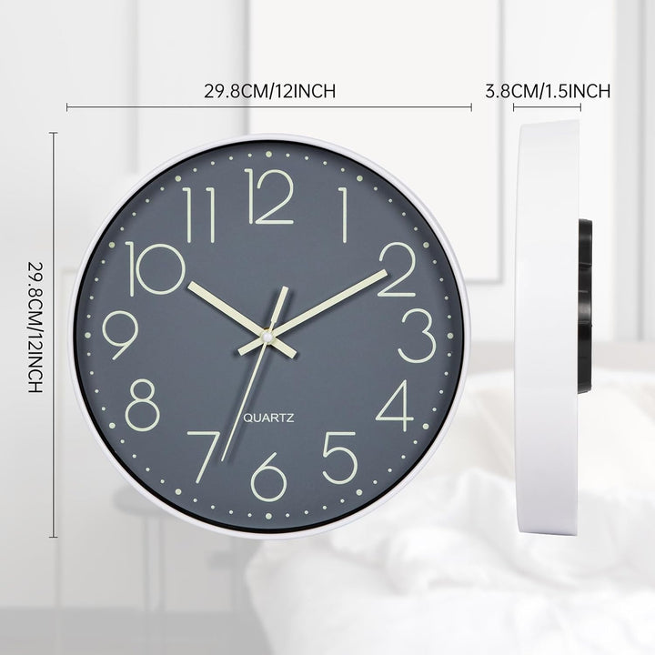 VIVILINEN Wanduhr Leuchtend Ohne Tickgeräusche Quartzuhr 30cm Batteriebetriebene Uhr Lautlos Hängeuh