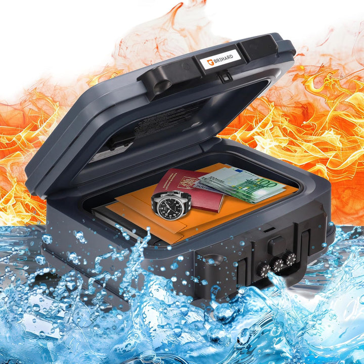 Brihard zertifizierte Dokumentenkassette 2117N, A5 - wasserdichte & feuerfeste Dokumentenbox mit Zah