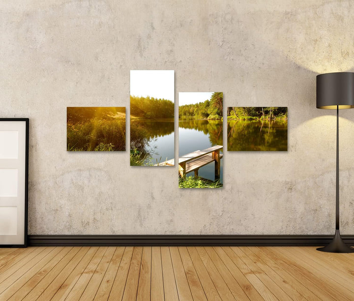 islandburner Bild auf Leinwand Sommerlandschaft Waldsee Sonnenstrahlen Bilder Wandbilder Poster Lein
