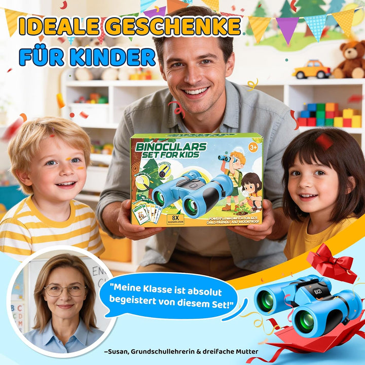 Fernglas für Kinder 8X21 mit Lupe & Kompass & Entdeckerkarten, Ostergeschenke für Junge, Spiele & Sp