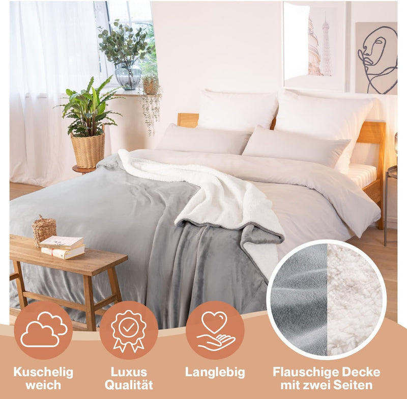 Blumtal Premium Sherpa Kuscheldecke 150 x 200 cm - warme Decke Oeko-TEX® zertifizierte Dicke Sofadec