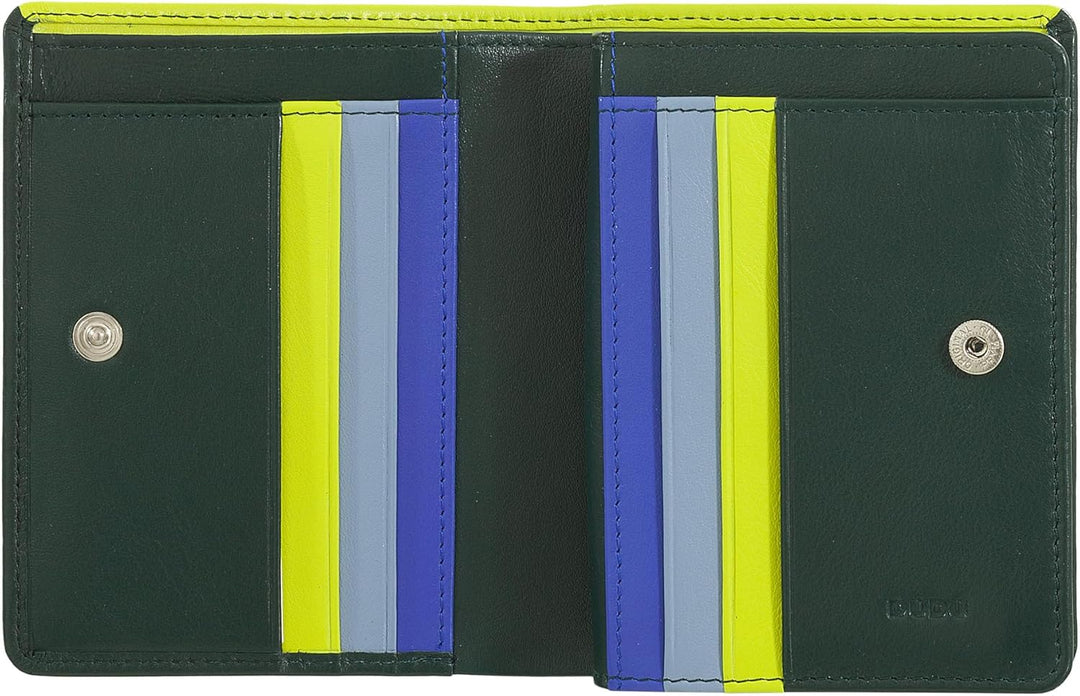 DUDU Kleine Damen-Brieftasche aus farbigem Leder mit Kartenfächern und Münzfach mit Reissverschluss