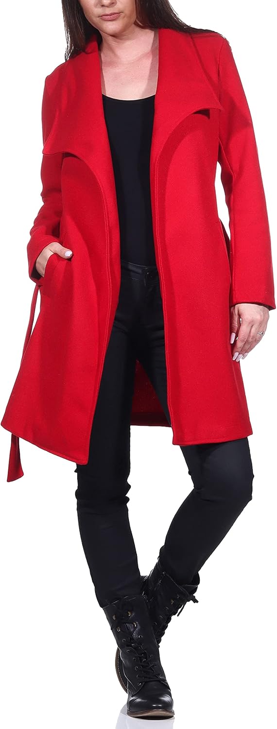 malito – Damen Trenchcoat einfarbig mit Gürtel & Taschen – klassischer Mantel für Herbst & Winter –