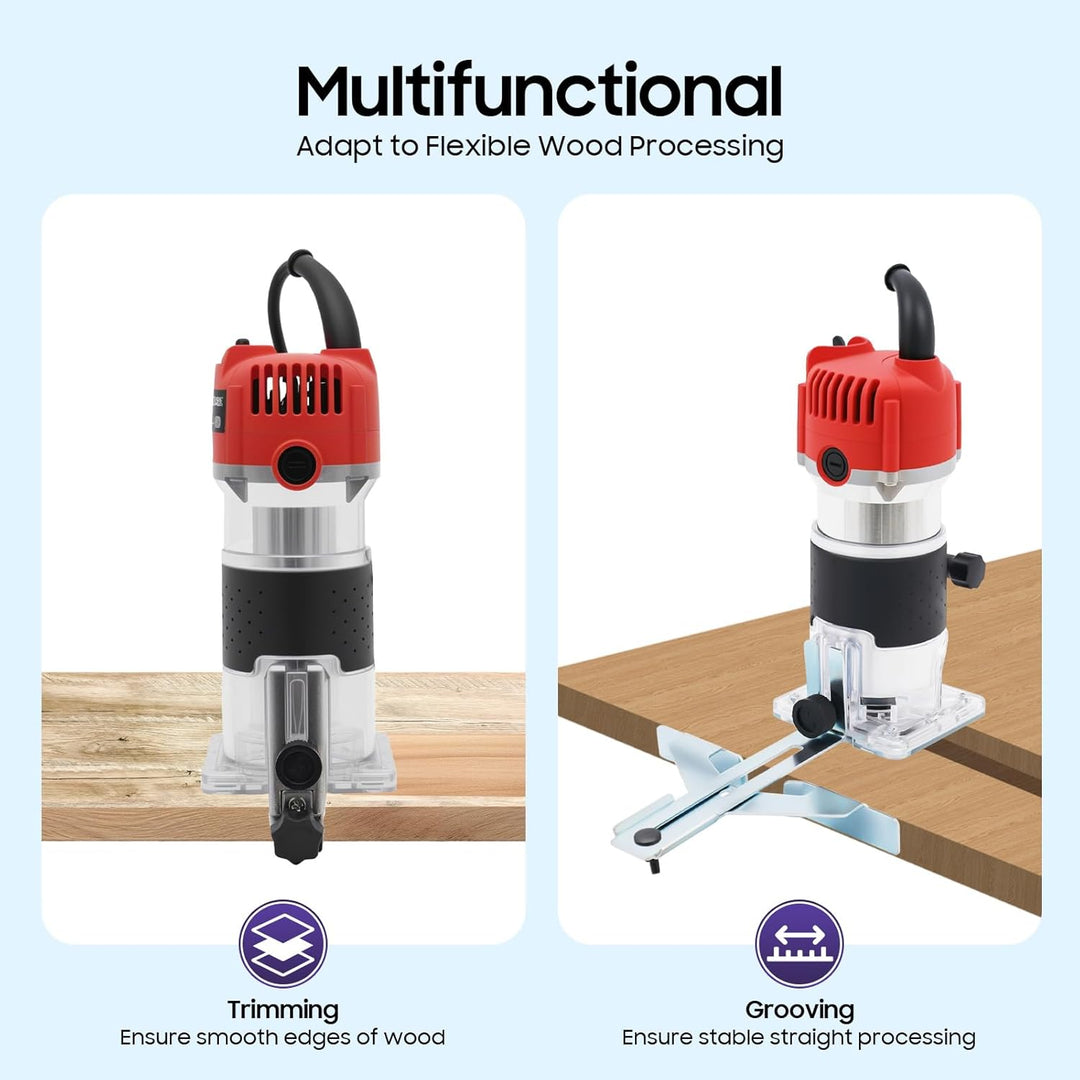 MINRS Oberfräse 800W Holzfräse Elektrische, Oberfräse Trimmer Einhandfräse 6,35mm Durchmesser Kanten