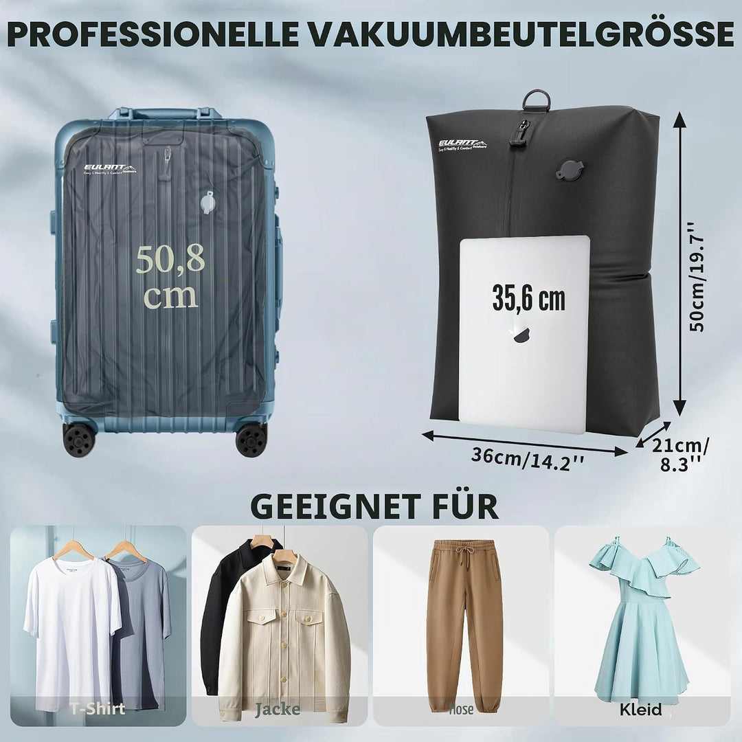EULANT Wasserdicht Vakuumbeutel für Reisen mit Pumpe, Wiederverwendbare Kompressionsbeutel für Koffe