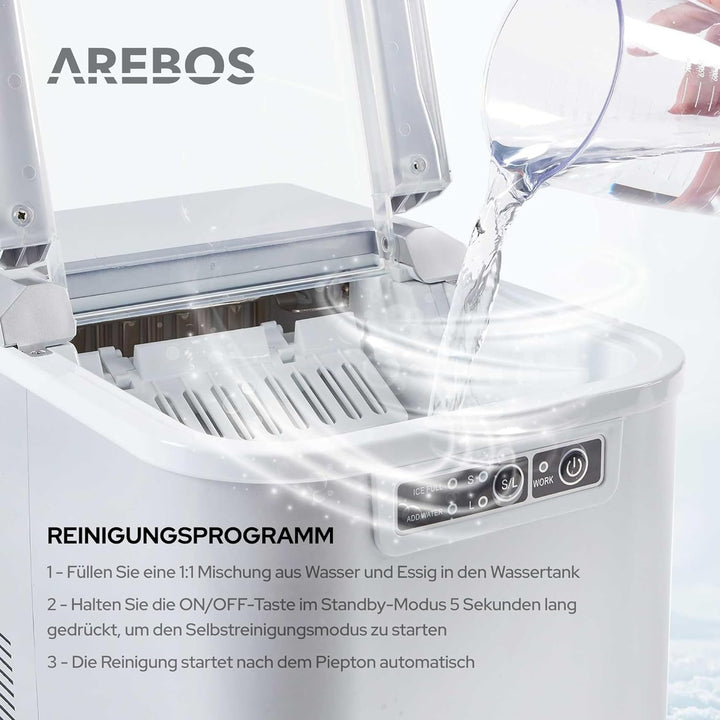 Arebos Eiswürfelmaschine | Ice Cube Maker | 12 kg / 24 h | 10-15 Minuten Produktionszeit | 2 Eiswürf