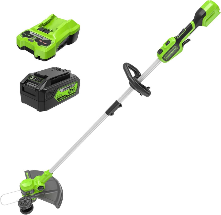 Greenworks GD24LT33K4 Akku Rasentrimmer & Kantenschneider mit Rad für mittelgrosse Gärten, 33cm Schn