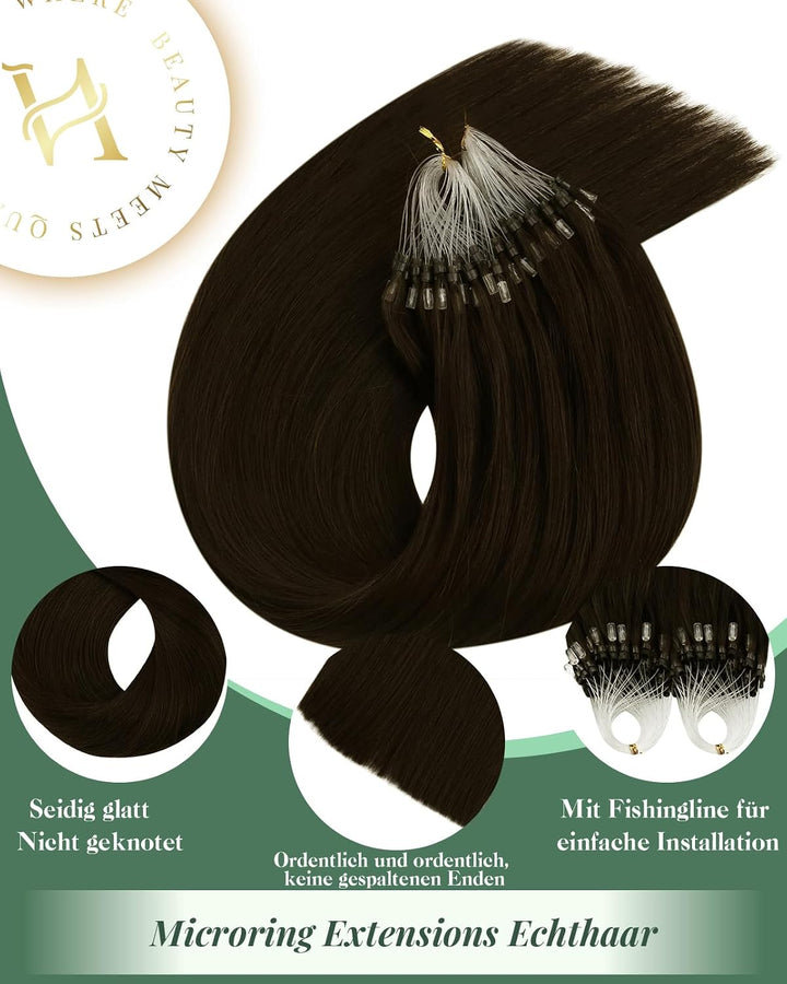 Microring Extensions Echthaar, Ugeat Dunkel Brown Micro Ring Extensions Echthaar Remy Hair Extension