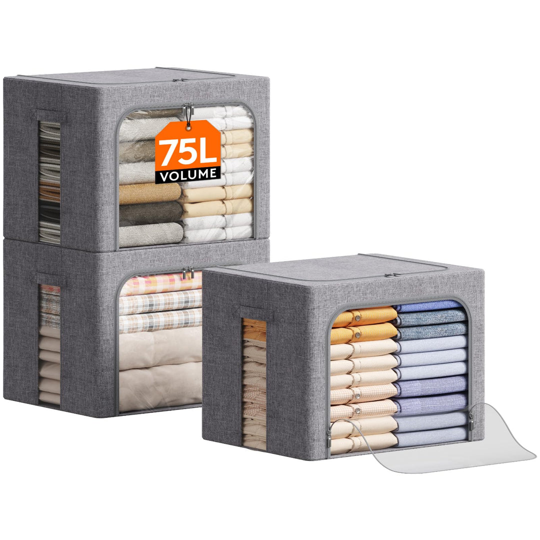 Lifewit 75L Aufbewahrungsbox mit Deckel, Kleidung Aufbewahrung, Faltbare Kleideraufbewahrung mit Met
