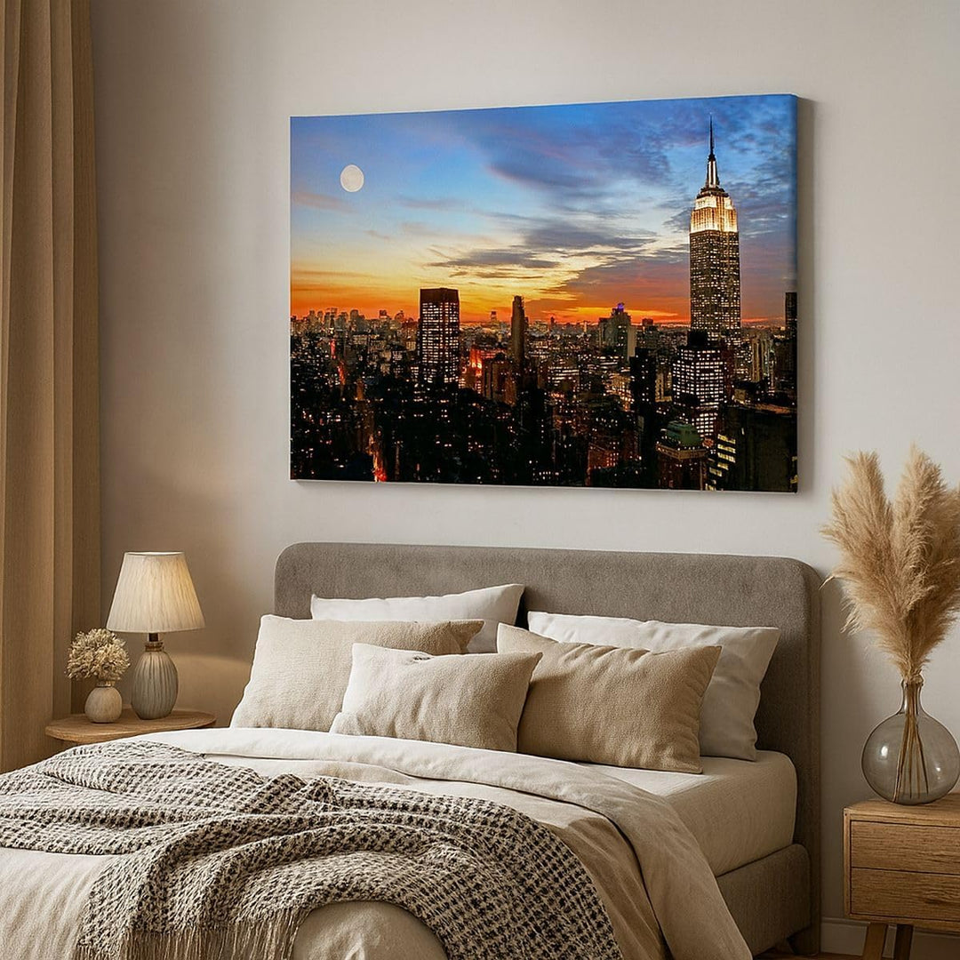 Bilder auf Leinwand 100x70cm Leinwandbild Amerika gebäude sonnenuntergang wolkenkratzer Gross Wandde