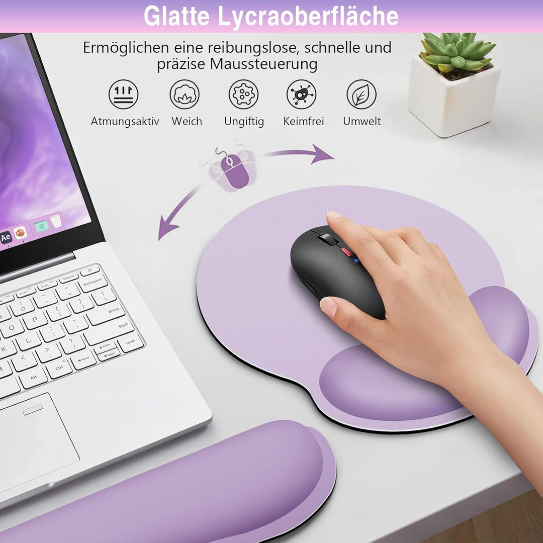 Mauspad Set, 3-in-1 Mousepad mit Gelkissen+Handballenauflage Tastatur+Cup Pad,Ergonomisches Mauspad