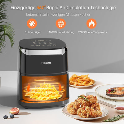 Fabuletta Heissluftfritteuse 4L, 9-in-1 Air Fryer, Max 230℃ Heissluft Fritteusen, Digitalem LED-Touc