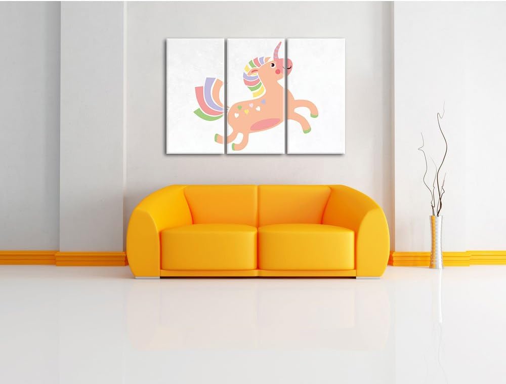 Pixxprint Flauschiges Einhorn als Leinwandbild/Grösse: 3 Teilig (120x80) cm/Wandbild/Kunstdruck/fert