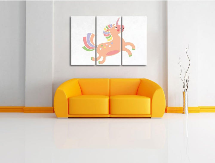 Pixxprint Flauschiges Einhorn als Leinwandbild/Grösse: 3 Teilig (120x80) cm/Wandbild/Kunstdruck/fert
