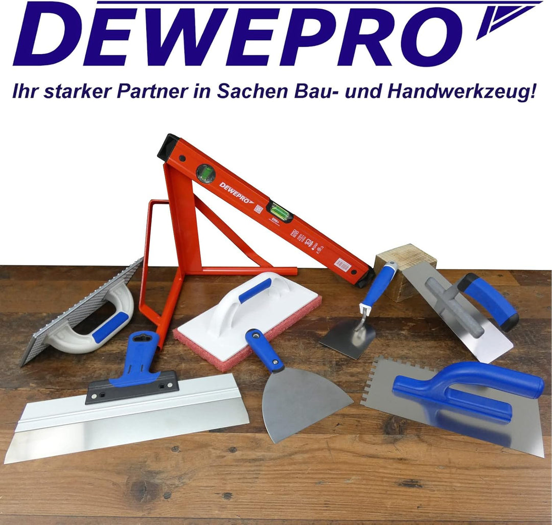 DEWEPRO Edelputzkratzer 250 x 130 mm für Mineralputz | Putzkratzer mit gezahnter Metallplatte, ca. 7