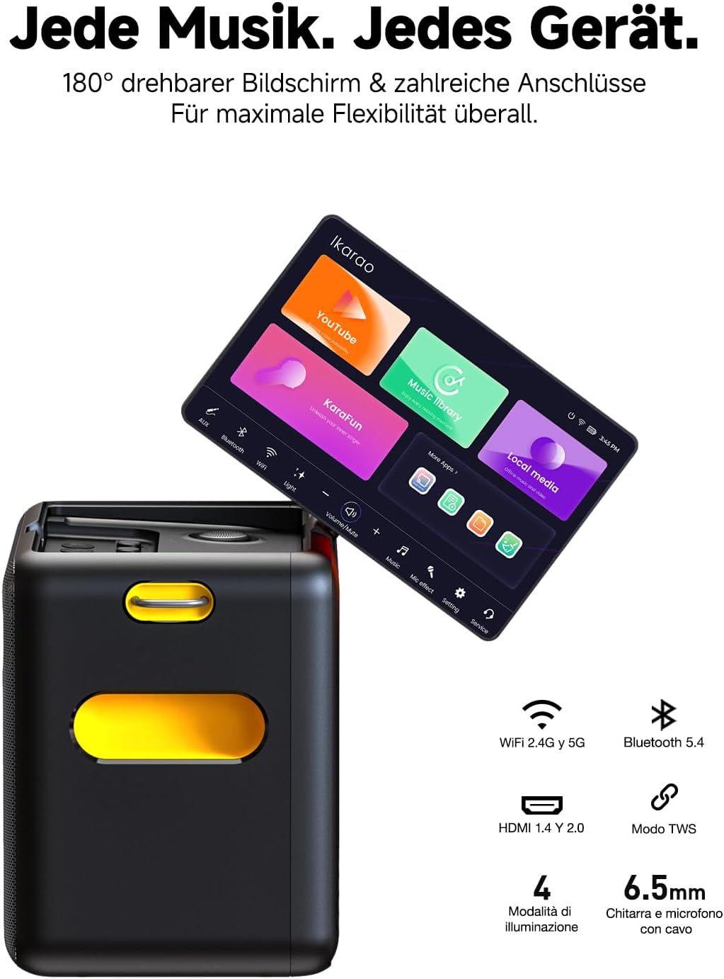 Karaoke-Maschine für Erwachsene – mit Songtextanzeige, 64 GB Karaoke-Tablet, 2 kabellose Mikrofone,