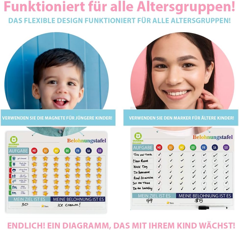 QUOKKA Magnetische Belohnungstafel für Kinder - 40,6x30,5 cm Verhaltenstafel mit 84 Magneten und 102