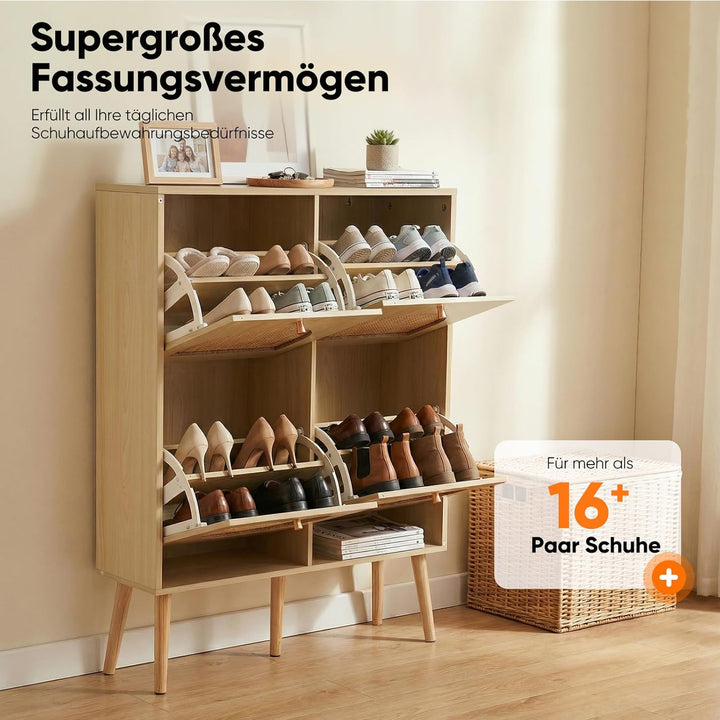 HOKEEPER Schuhschrank Schmal, Schuhregal mit 4 Klappen, Schuhkipper mit Verstellbar, Schuhaufbewahru