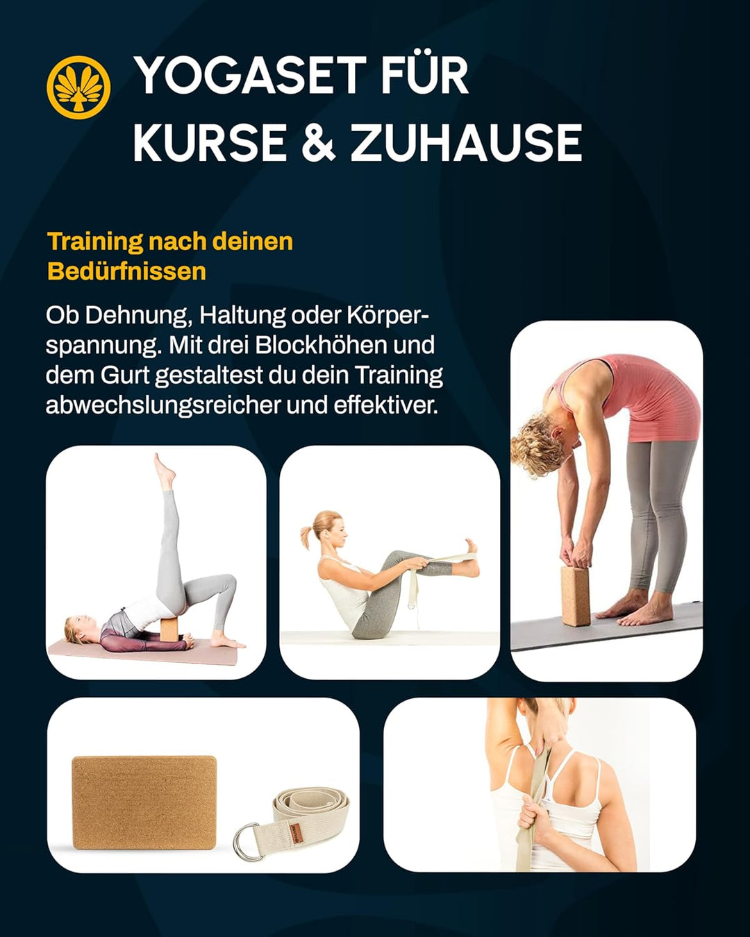 Oliver Yogagurt & Korkblock Lotau Yoga Set Training Fitness