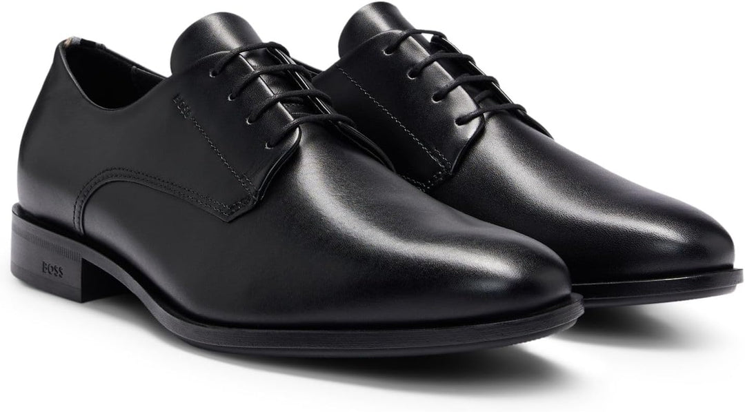 BOSS Herren Colby Derb Leder-Derbys mit Logo-Prägung Grösse 42 EU Schwarz, 42 EU Schwarz