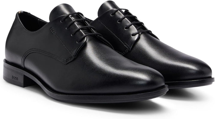 BOSS Herren Colby Derb Leder-Derbys mit Logo-Prägung Grösse 42 EU Schwarz, 42 EU Schwarz