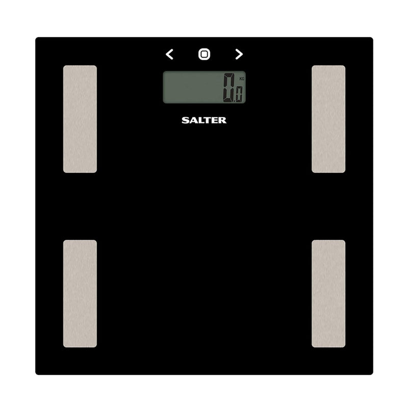 Salter 9150 BK3R Digitale Personenwaage - Körperanalyse, Körpergewichtswaage aus Glas, misst Gewicht