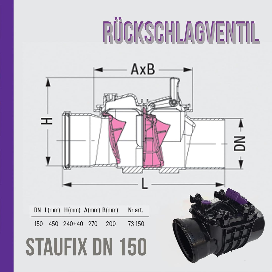 Kessel Rückstaudoppelverschluss aus Kunststoff Staufix 73150