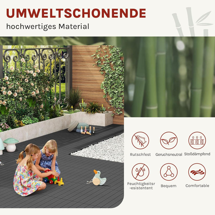 WOLTU WPC Terrassenfliesen Terrassendielen Holz-Optik 30x60cm, Fliese Bodenfliese Klickfliese mit kl