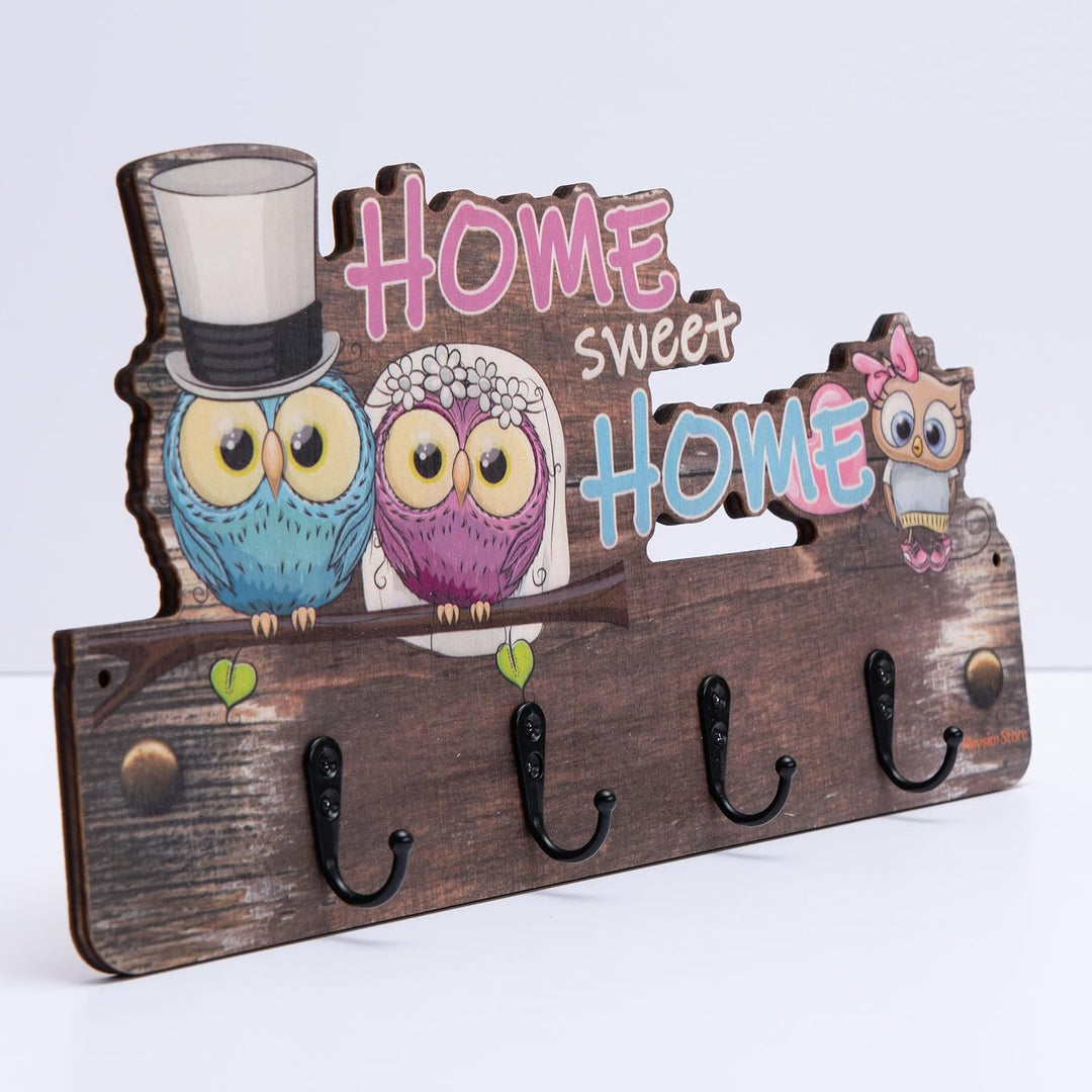 Kindergarderobe 2er Set - Handgefertigt - 4 Metallhaken - 39,50x19,50 cm - Garderobe mit Tieren - Hä