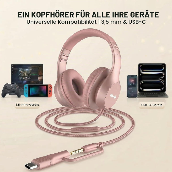 Kabel-Over-Ear-Kopfhörer, Mikro, 3,5 mm, USB-C-Adapter, Gold, Gold