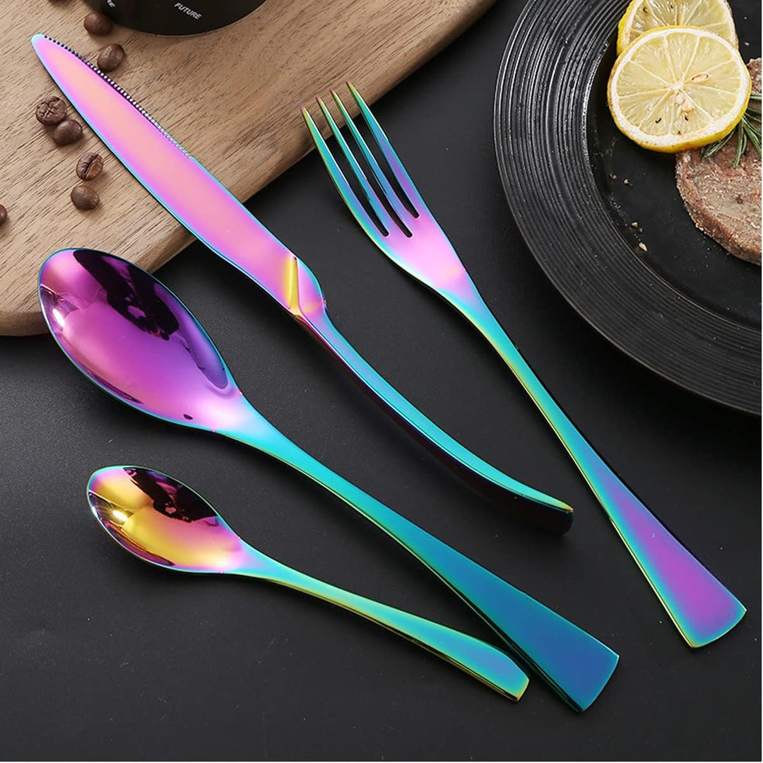 XRMXF Besteck Set, Bunt, 4 Personen 24 teilig Besteck Set inkl. Tafelmesser, Steakmesser, Essgabeln,