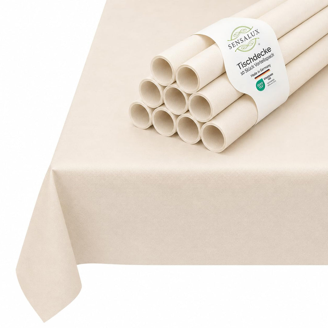 Sensalux Tischdecke, abwaschbar, Vorteilspack, 10 Stück, 1,18m x 2,5m, Creme 1,18m x 2,5m Creme, 1,1