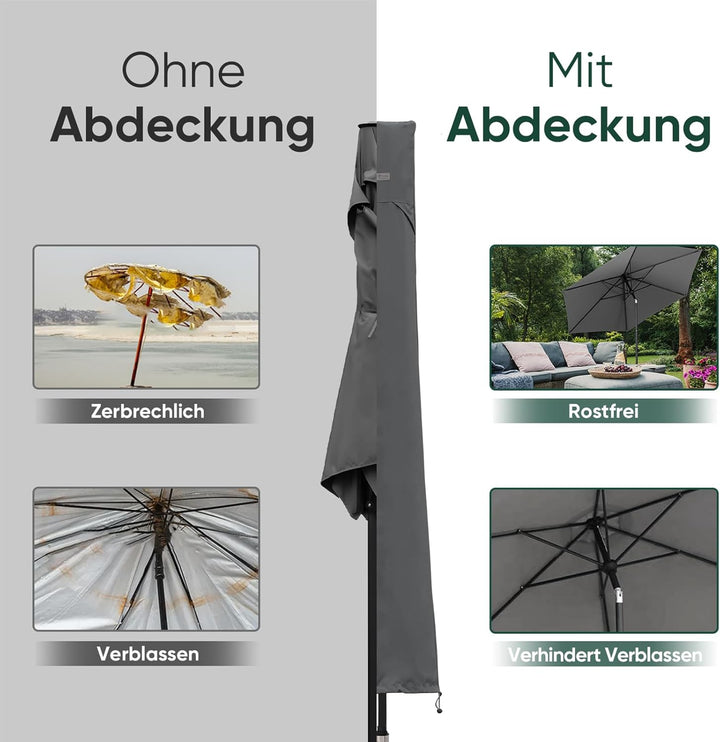 Sekey Sonnenschirm Schutzhülle mit Stab, Abdeckhauben für Ø 400cm / 240x330cm Gartenschirm mit Belüf