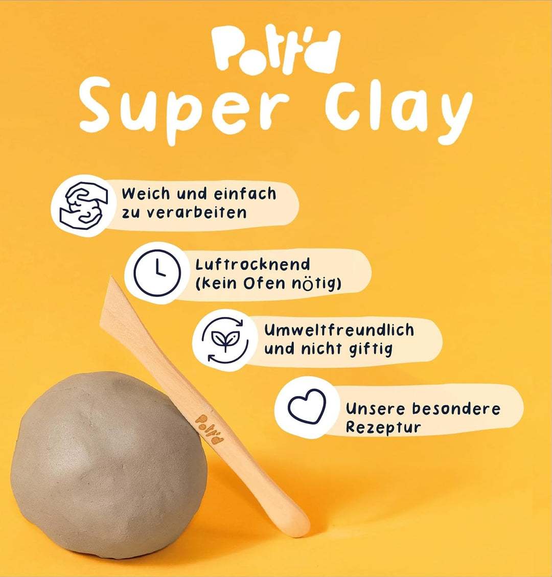 Pott'd Mini-Töpfer-Sets | Lufttrocknendes Töpferset für Erwachsene | Mit Farben, Töpferwerkzeugen un