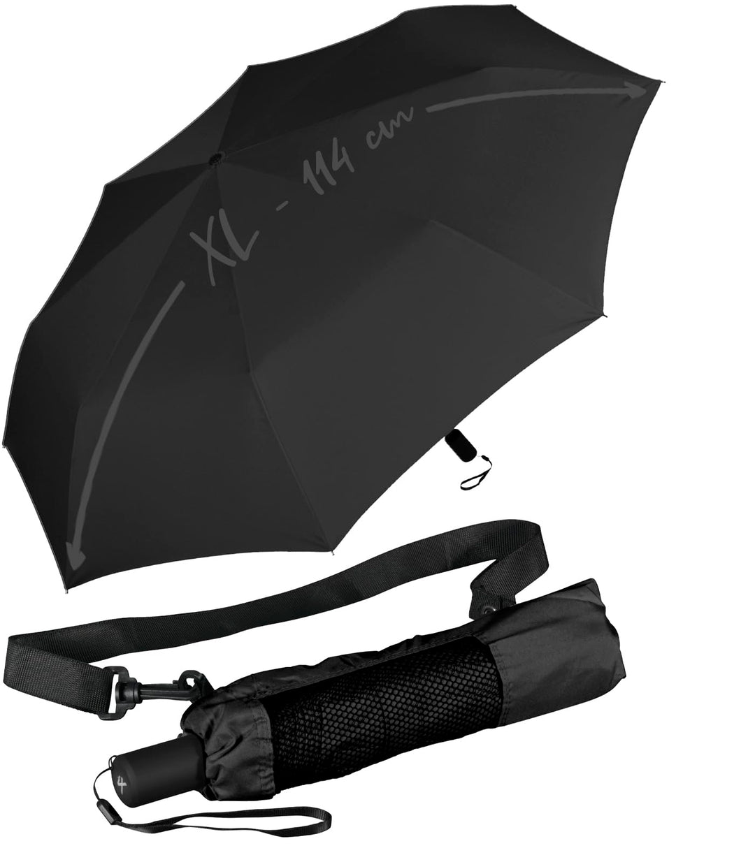 iX-brella Trekking XL Taschenschirm 115 cm gross mit Umhängetasche black, black