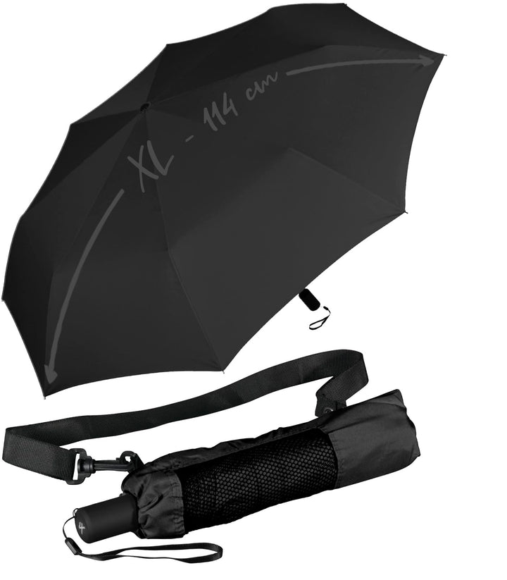 iX-brella Trekking XL Taschenschirm 115 cm gross mit Umhängetasche black, black