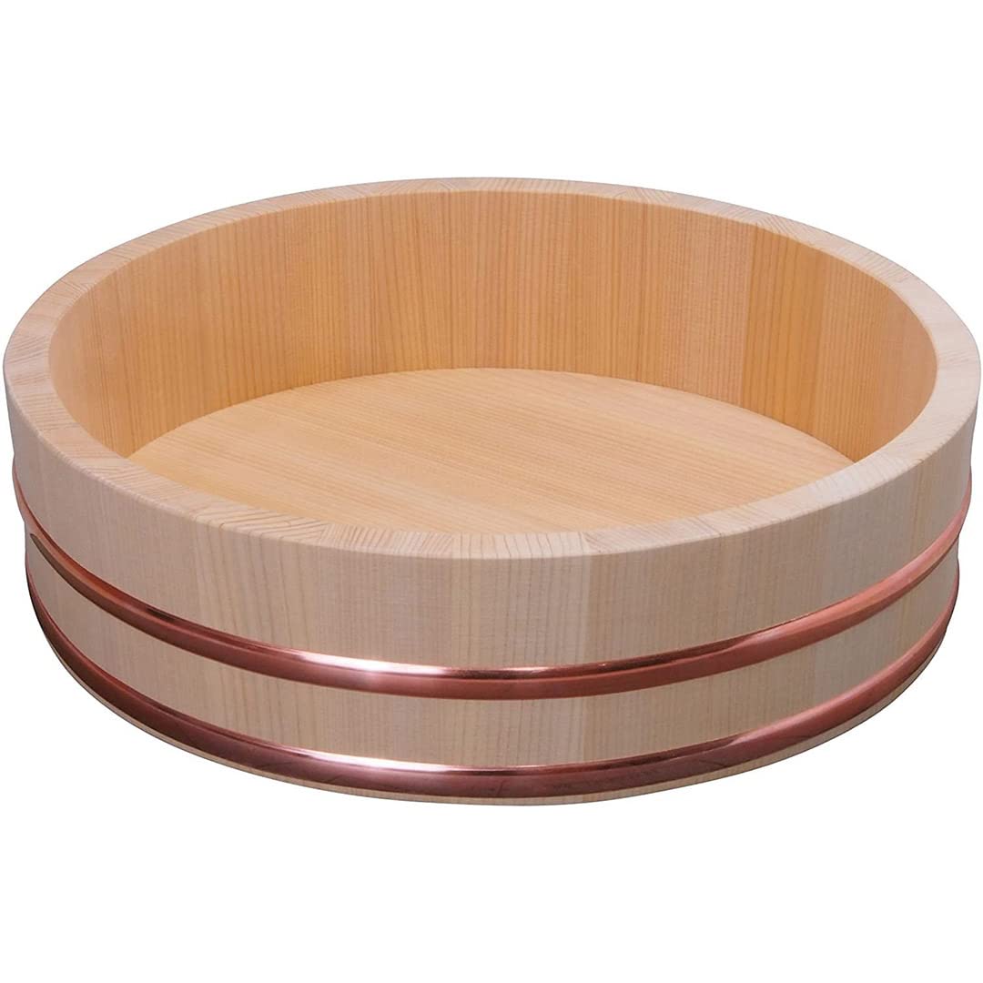 TIKUSAN Hangiri Sushi-Reis-Mischwanne aus Holz, Kupferband, hergestellt in Japan, aus Sawara-Zypress