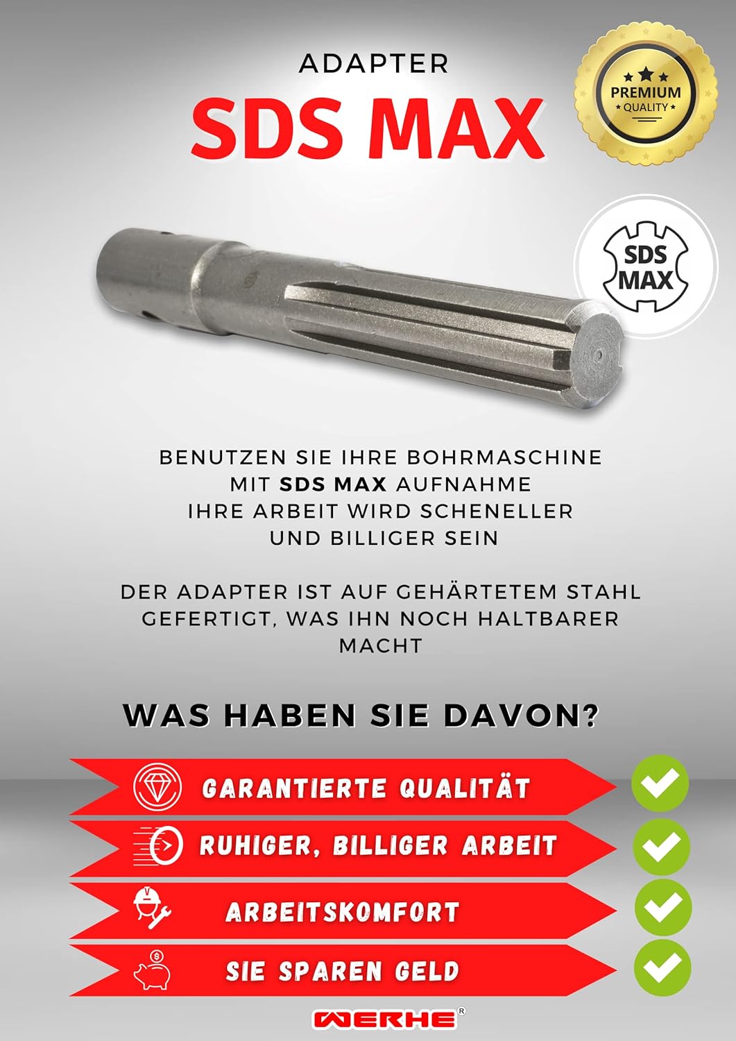 WERHE Profi Erdbohrer Adapter Set passend für SDS Plus Bohrhammer Pfahlbohrer und auch für SDS Max A