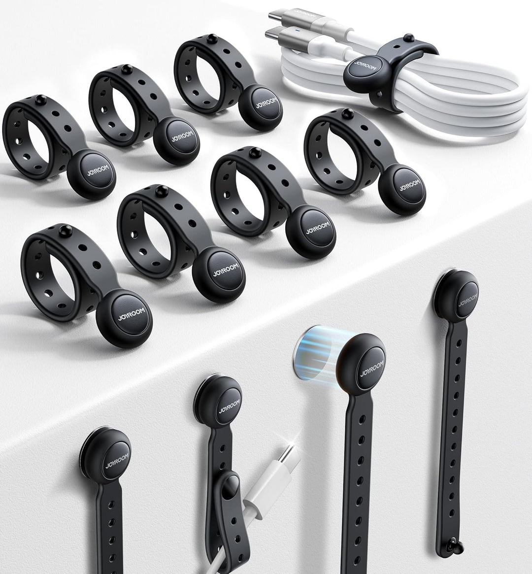 JOYROOM 12 Stück Magnetische Kabelbinder Schwarz, [2024 Neueste] Multifunktionale Silikon Kabelbinde