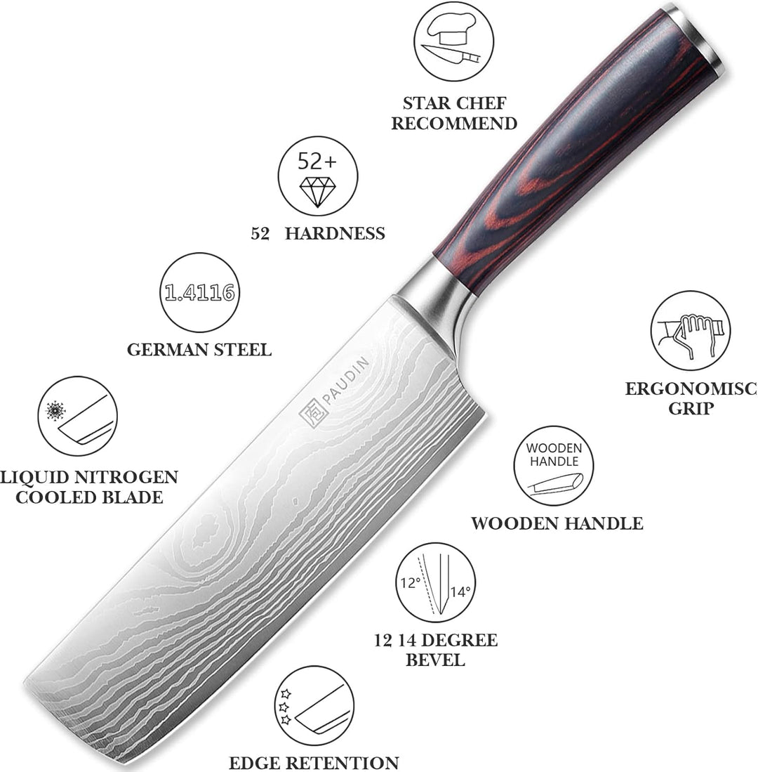 PAUDIN Japanisches messer, Klingenlänge 17cm nariki messer Hackmesser Kochmesser aus hochwertigem Ed