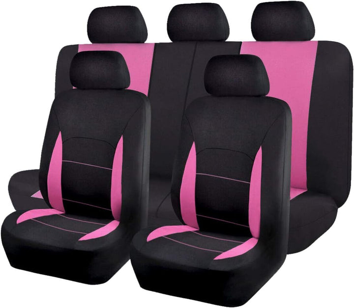 Flying Banner Universal Sitzbezug Auto Komplettset mit rutschfesten Auto-Fussmatte (Combo Set, Rosa)