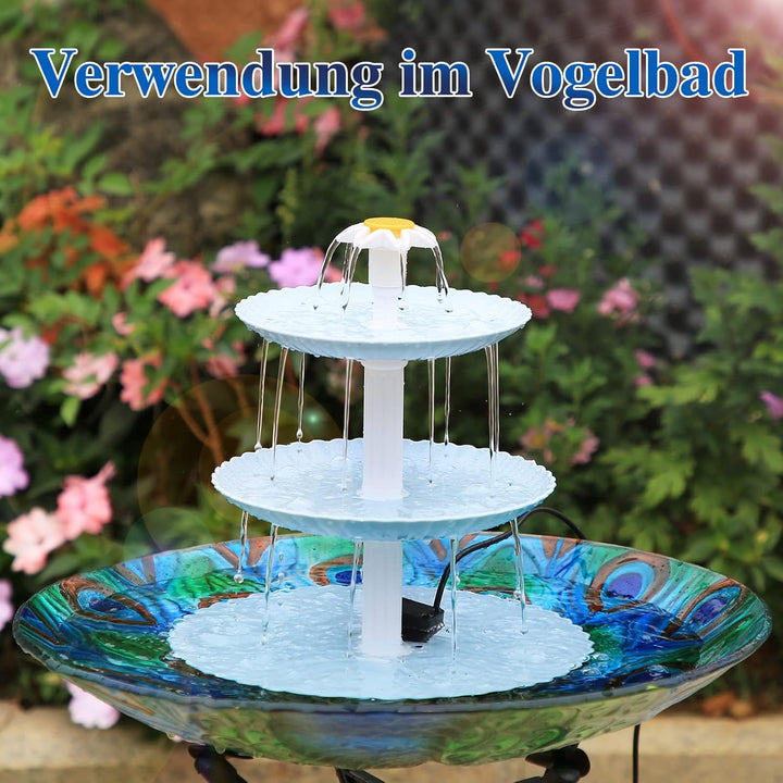AISITIN DIY Deko Brunnen,Vogeltränke Sets mit 3,5W Solar Springbrunnen, 3 stufige Vogelfütterer für