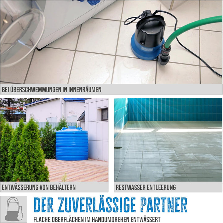 Güde 94627 GFS 401 S Flachsaugerpumpe Tauchpumpe Kellerpumpe (400W, 7000l/h, 8m Förderhöhe, 1mm max.