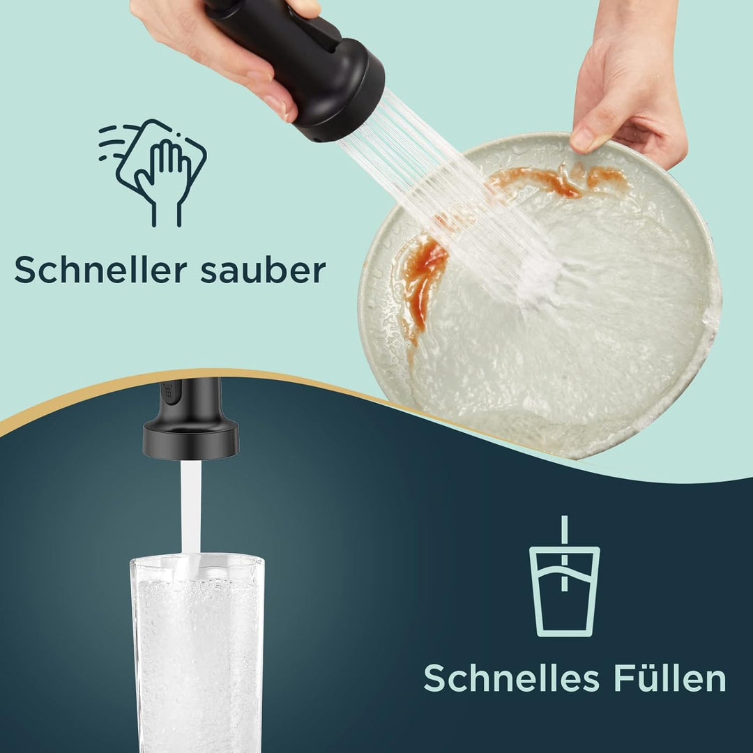 FORIOUS Wasserhahn Küche Schwarz, Hoher Bogen Hochdruck Küchenarmatur mit Herunterziehen Brause Arma